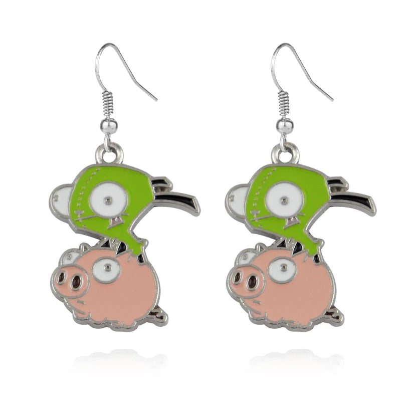 Invader Zim | GIR Riding the Doom Pig Drop Earrings – Enamel-Filled Zinc-Alloy Pair