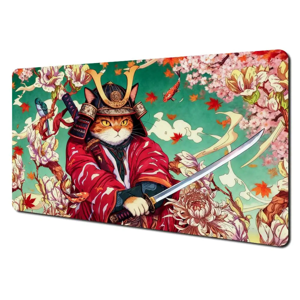 Ukiyo-e Samurai Cat MTG Playmat Non-Slip Durable 35X60CM Gaming Mat