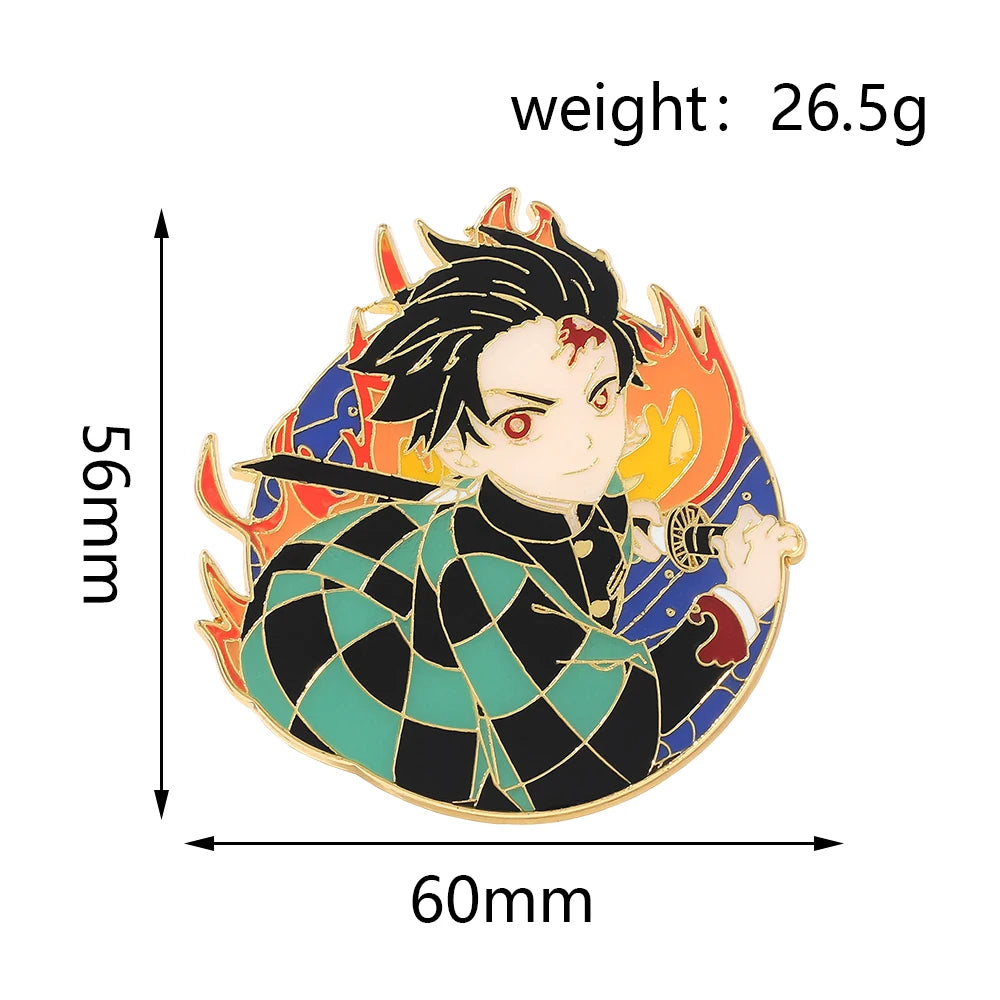 Tanjirou Kamado Flame Enamel Brooch – Demon Slayer Metal Badge