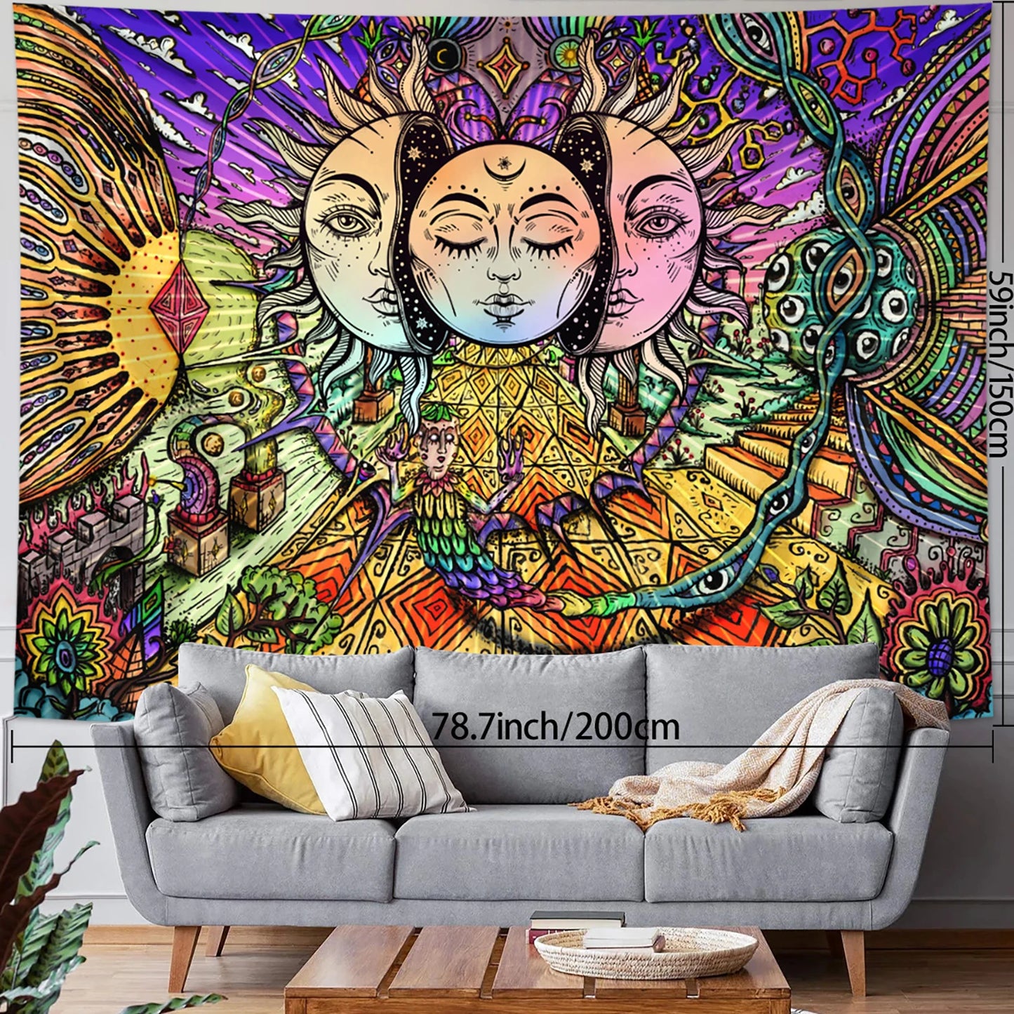 Sun Moon Tapestry Black White Tarot Card Wall Art Decor 1pc