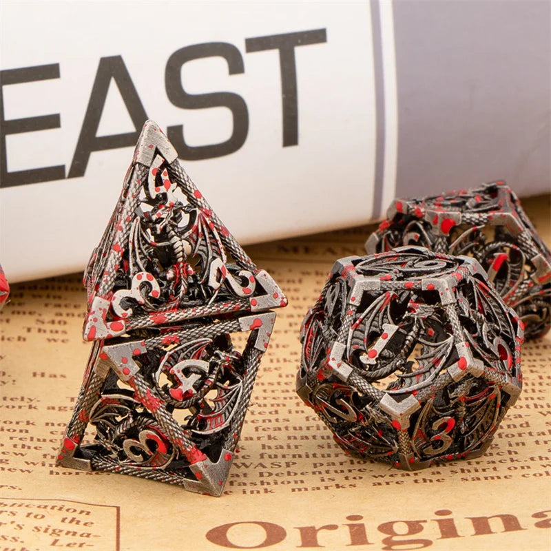 Blood Dragon Metal Dice Set – Polyhedral D&D RPG Dice (7-Piece)
