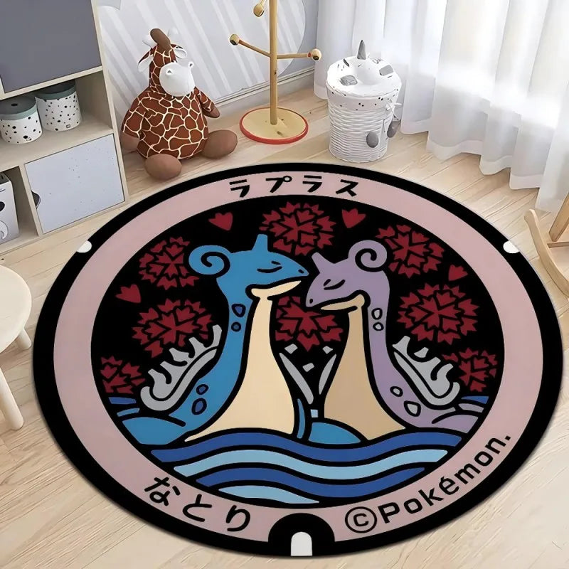 Pokemon Round Rug – Non-Slip Flannel Carpet for Bedroom, Living Room, or Entryway (16", 32", or 48")
