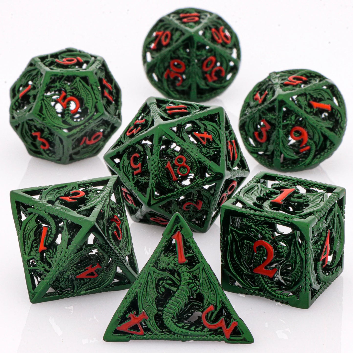 Blood Dragon Metal Dice Set – Polyhedral D&D RPG Dice (7-Piece)