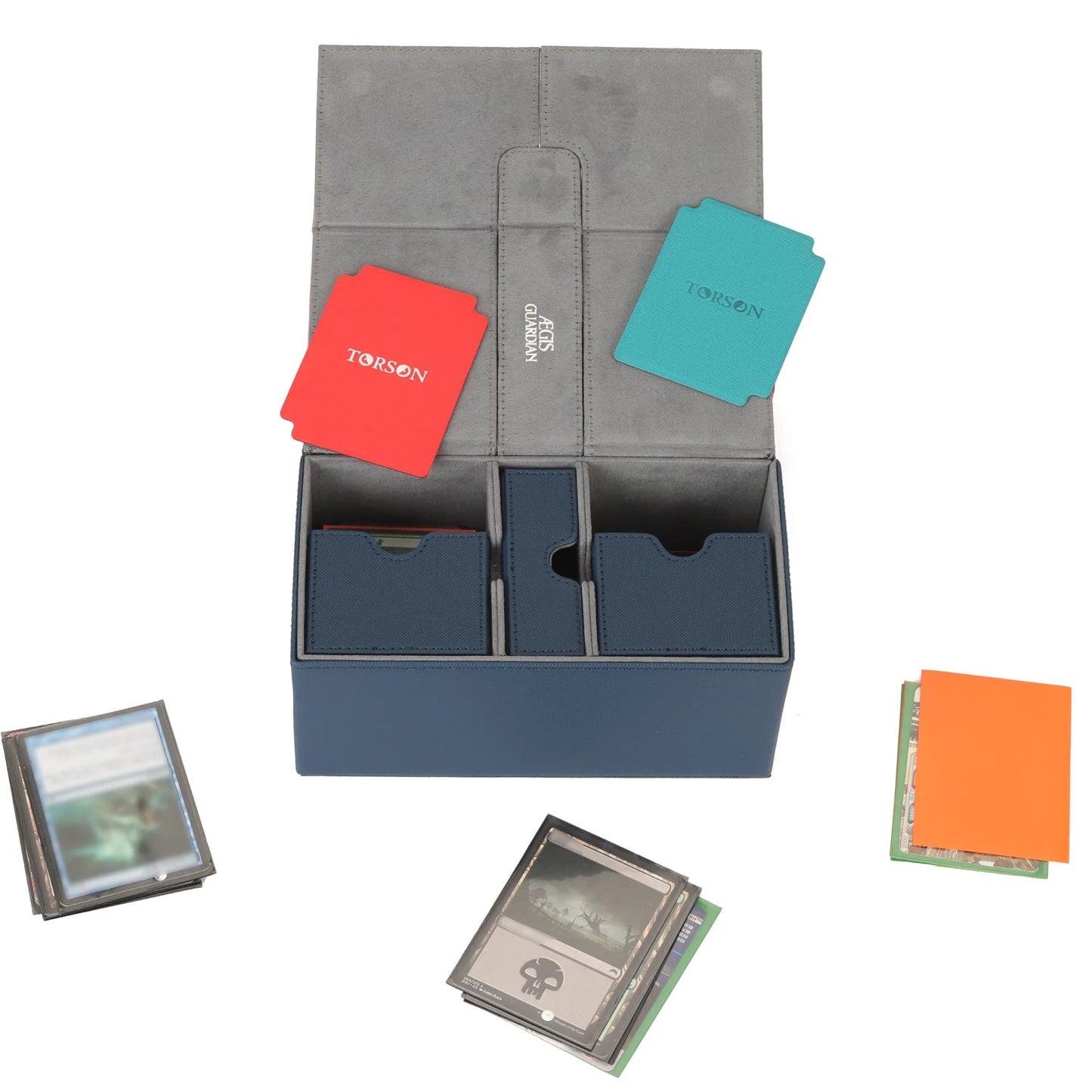AEGIS GUARDIAN Commander Deck Box – 200+ Double-Sleeved TCG Card Case (Blue)