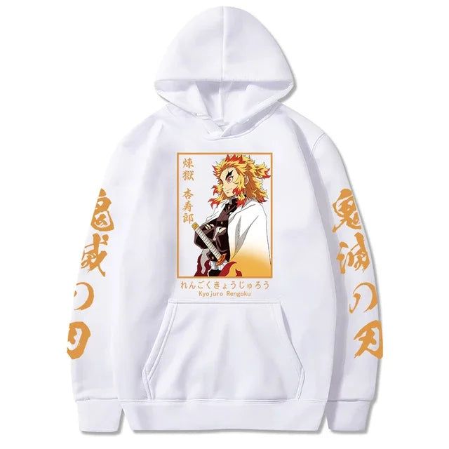 Demon Slayer Rengoku Flame Hashira Hoodie – White Edition (Unisex)
