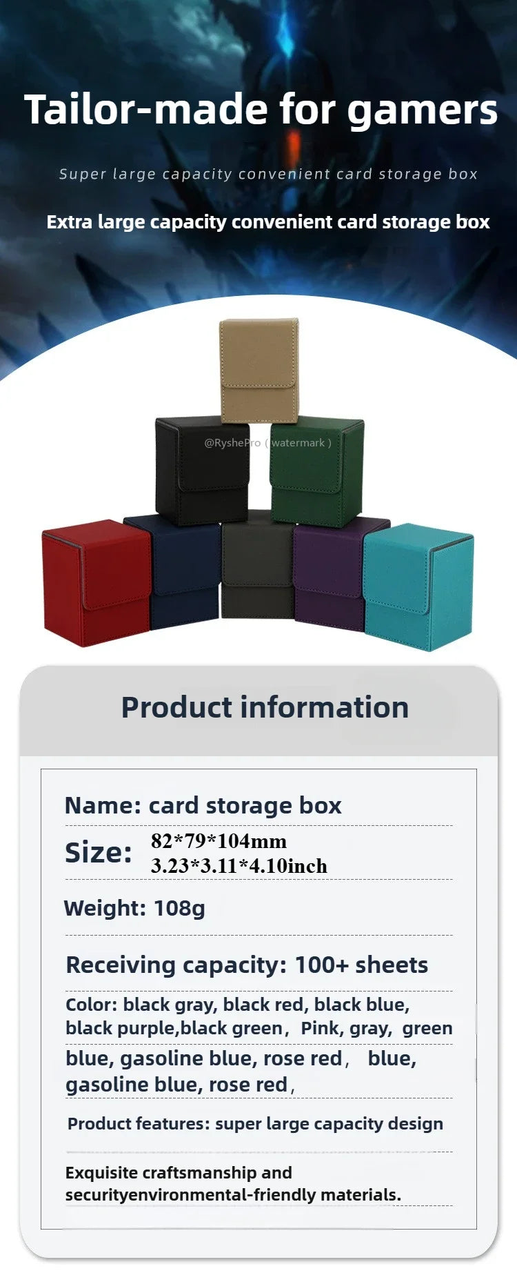 Vertical PU Leather Card Deck Box – Fits 100+ Sleeved Cards with 2 Dividers