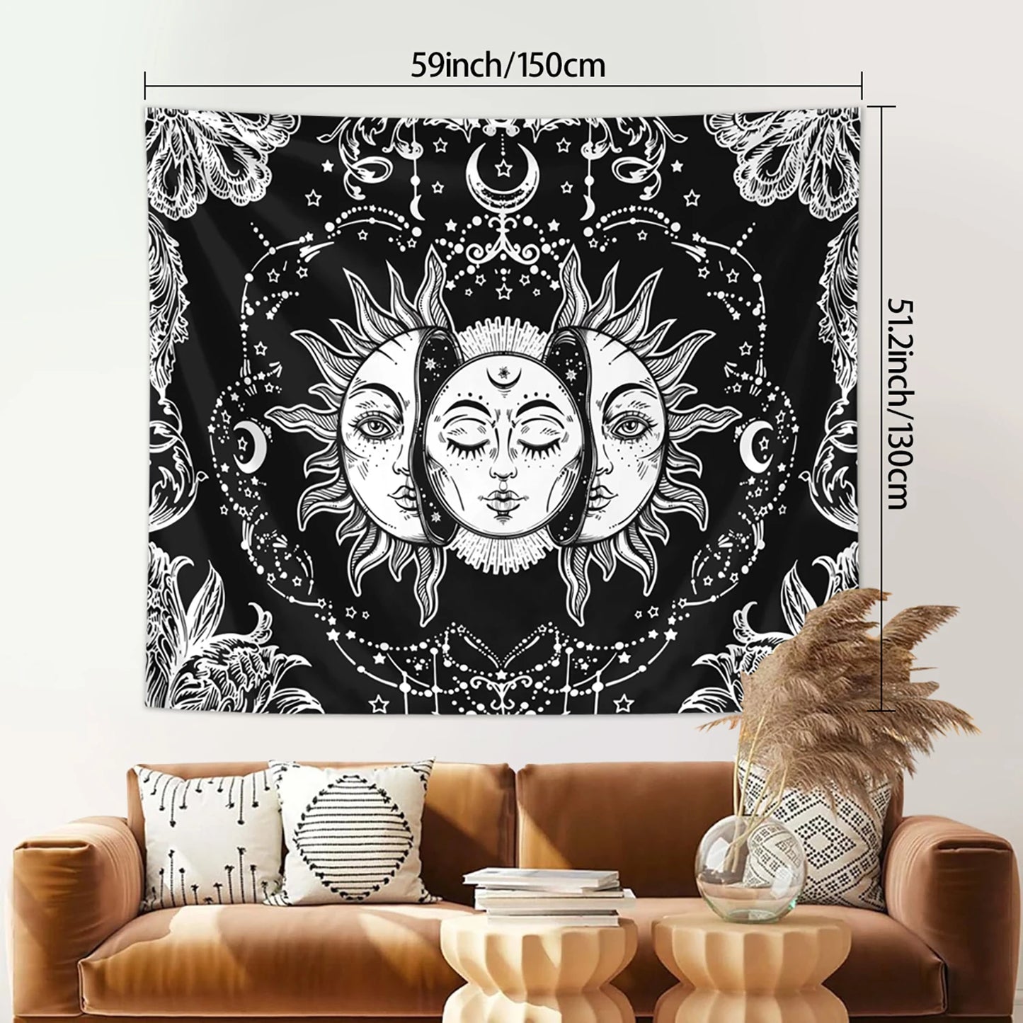 Sun Moon Tapestry Black White Tarot Card Wall Art Decor 1pc