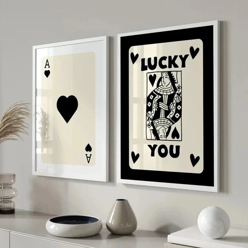 Trendy Retro Colorful Ace Card Lucky You Canvas Wall Art Print