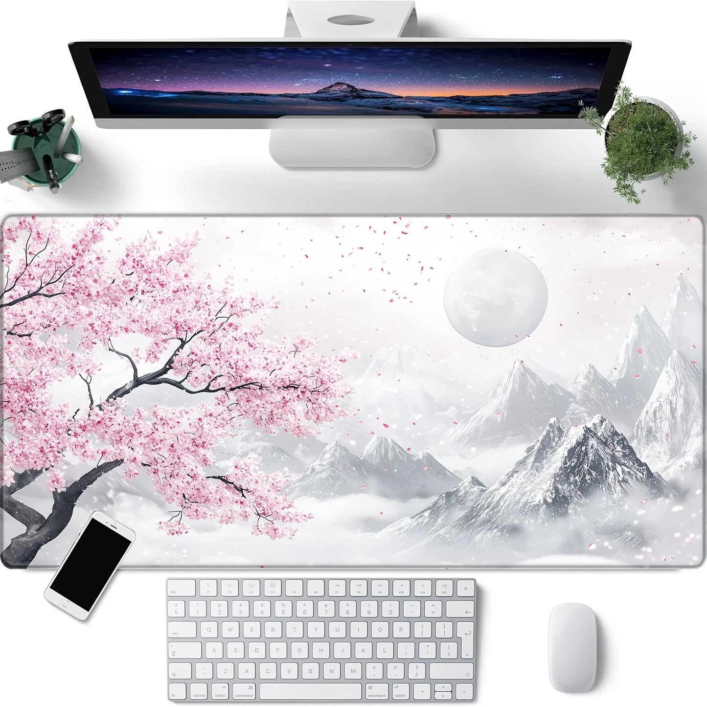 Sakura Snow Mountain Theme Mouse Pad Anti-Slip Gaming Office Use