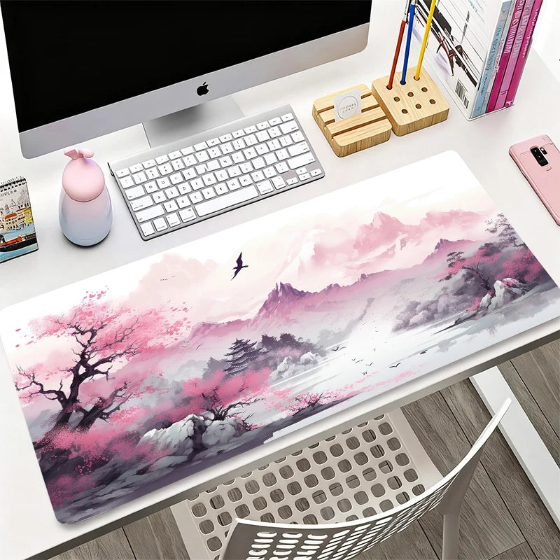 Sakura Snow Mountain Theme Mouse Pad Anti-Slip Gaming Office Use