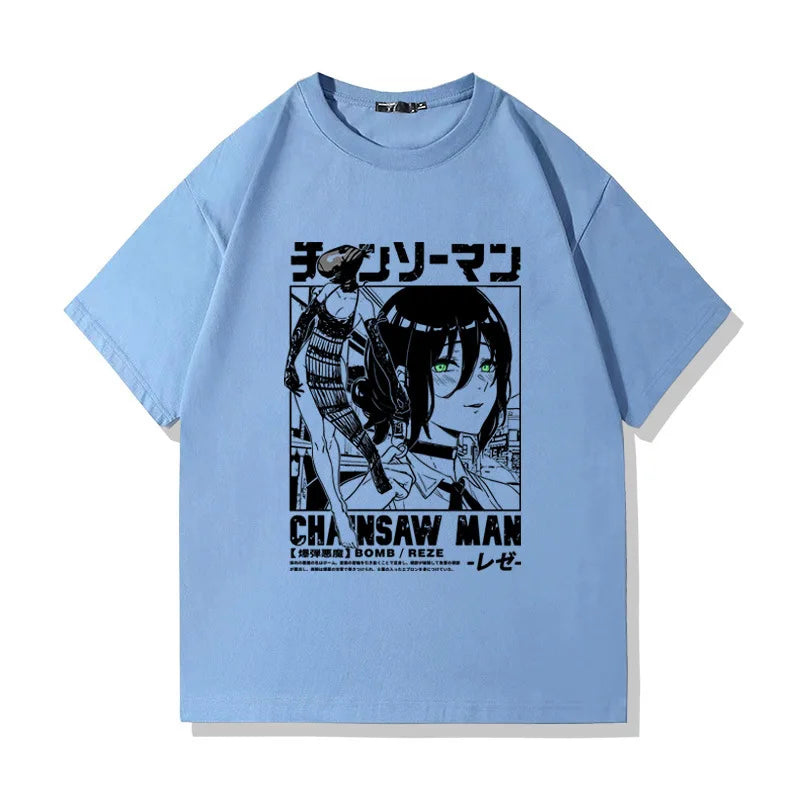 Chainsaw Man Reze T-Shirt – Bomb Devil Graphic Tee in Heather Gray (2025 Edition)