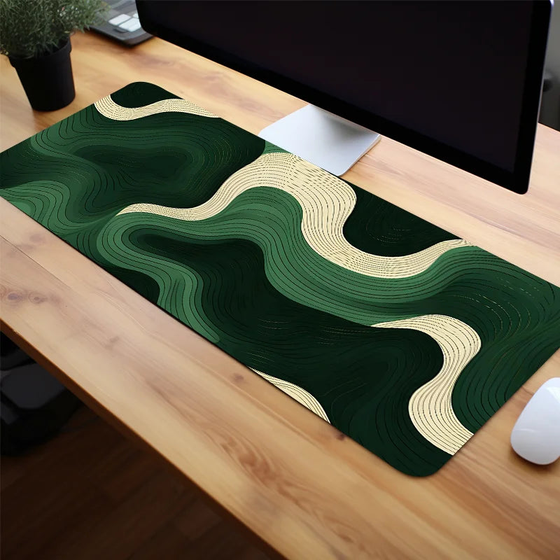 Green Beige Abstract Large Mouse Pad Natural Rubber Anti-Slip Desk Mat