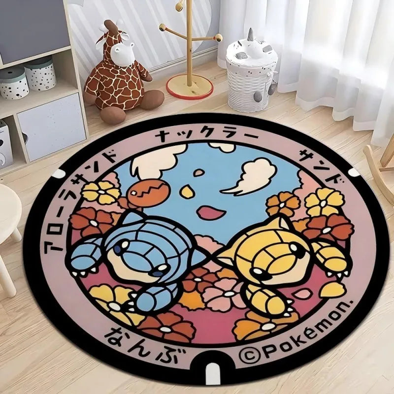 Pokemon Round Rug – Non-Slip Flannel Carpet for Bedroom, Living Room, or Entryway (16", 32", or 48")