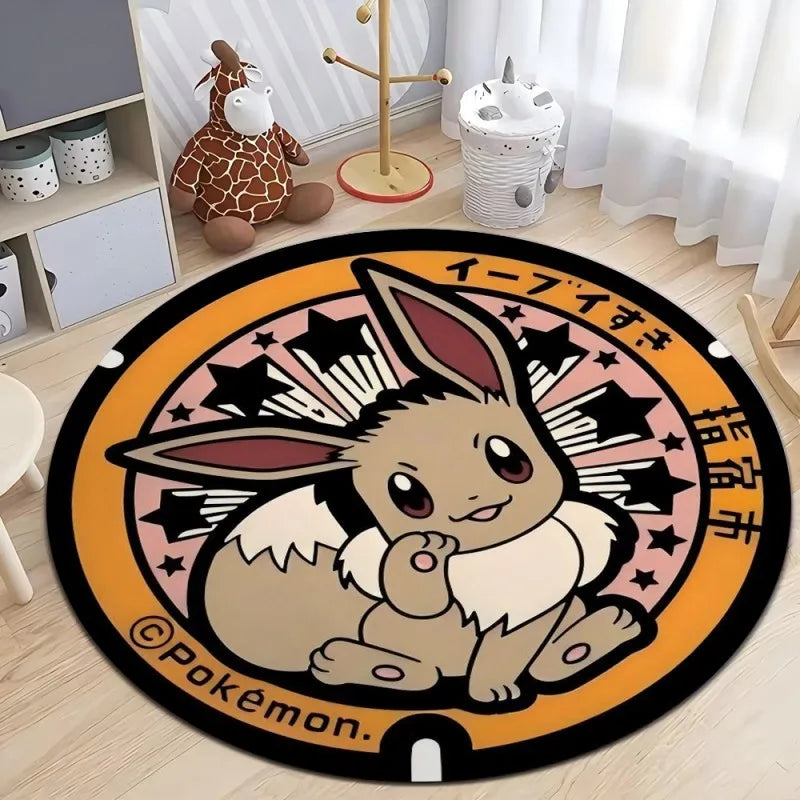 Pokemon Round Rug – Non-Slip Flannel Carpet for Bedroom, Living Room, or Entryway (16", 32", or 48")