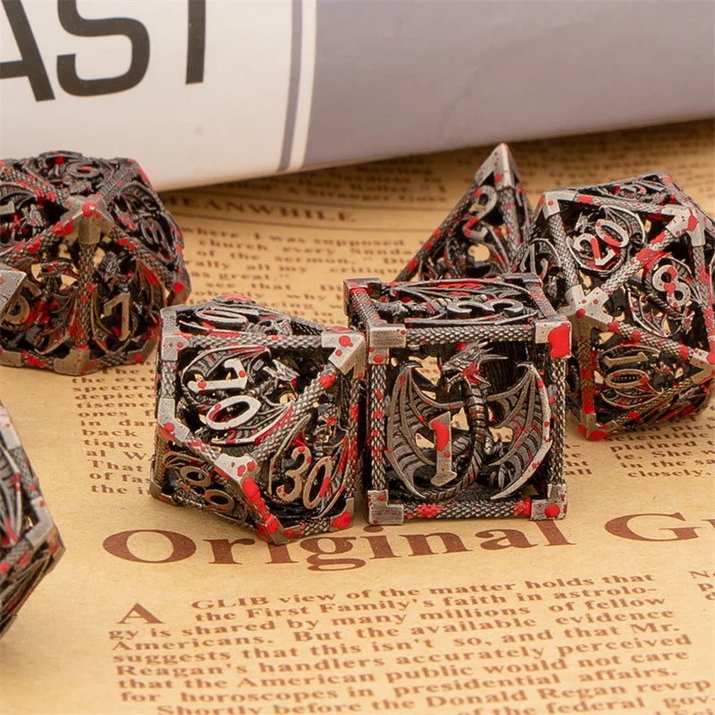 Blood Dragon Metal Dice Set – Polyhedral D&D RPG Dice (7-Piece)