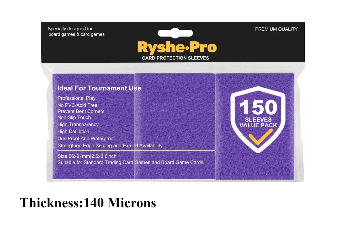 RyshePro Premium Card Sleeves – 66 × 91 mm (Standard / MTG-Pokémon Size) – 150 ct VALUE Pack – Tournament Matte Finish
