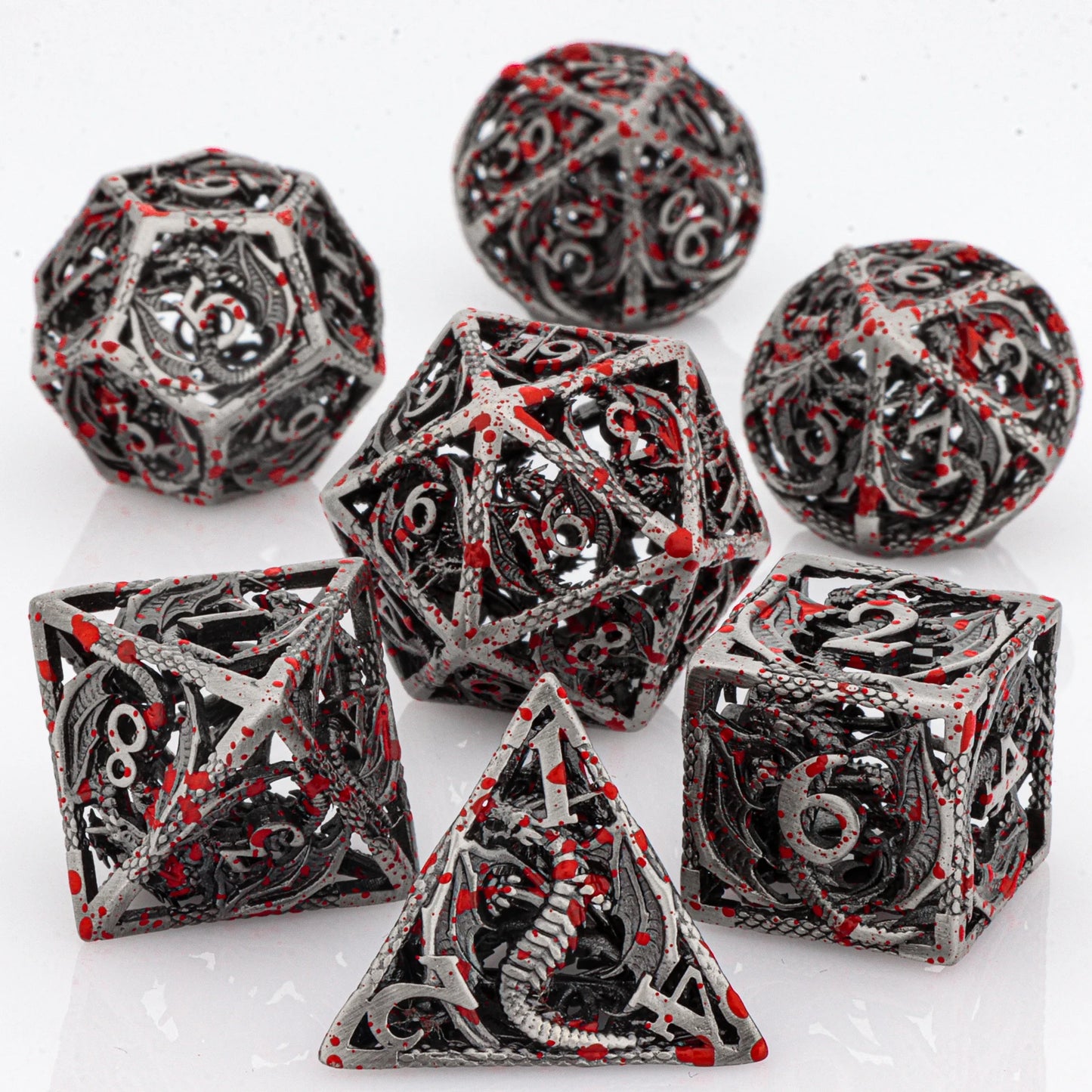 Blood Dragon Metal Dice Set – Polyhedral D&D RPG Dice (7-Piece)
