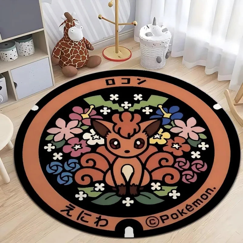 Pokemon Round Rug – Non-Slip Flannel Carpet for Bedroom, Living Room, or Entryway (16", 32", or 48")