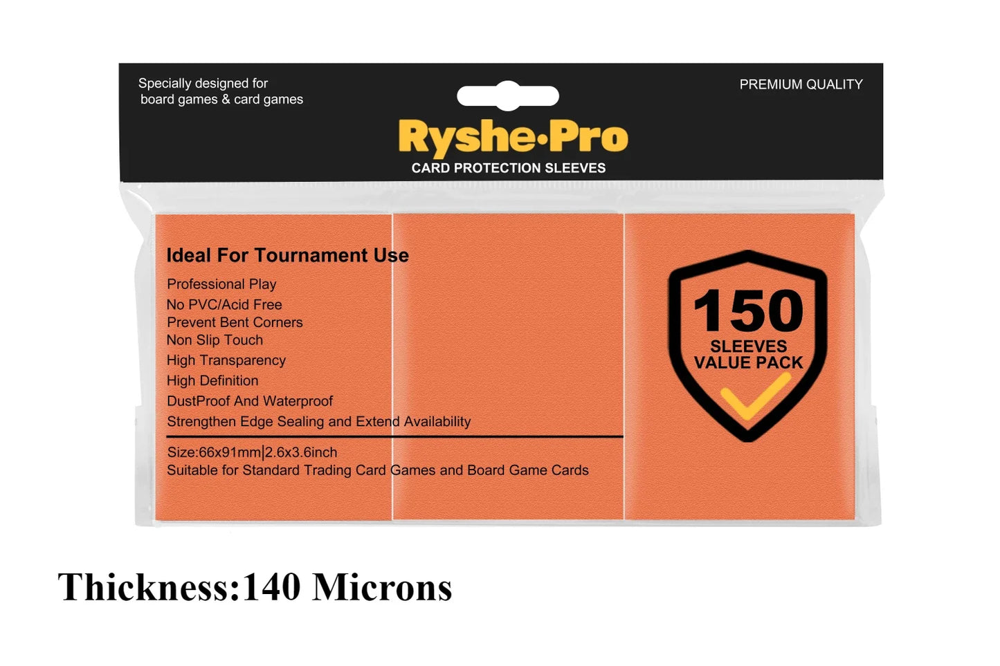RyshePro Premium Card Sleeves – 66 × 91 mm (Standard / MTG-Pokémon Size) – 150 ct VALUE Pack – Tournament Matte Finish