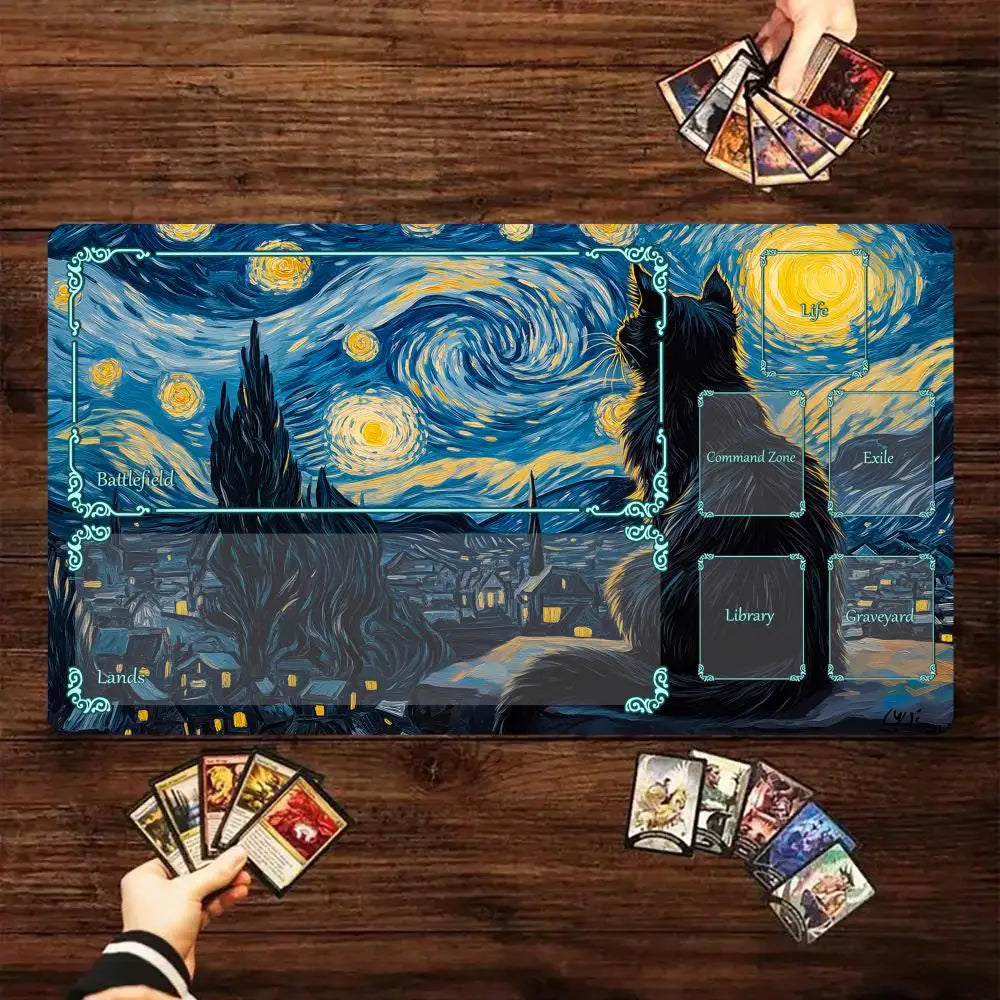 Magic Card Playmat Van Gogh Cat Anime TCG Gaming Mats Desk Mat