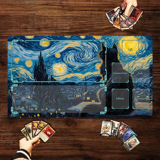 Magic Card Playmat Van Gogh Cat Anime TCG Gaming Mats Desk Mat