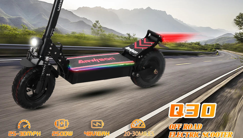 Arwibon Q30 Adult Electric Scooter 2500W 30MPH 48V16AH 11" Off-Road Folding E-Scooter