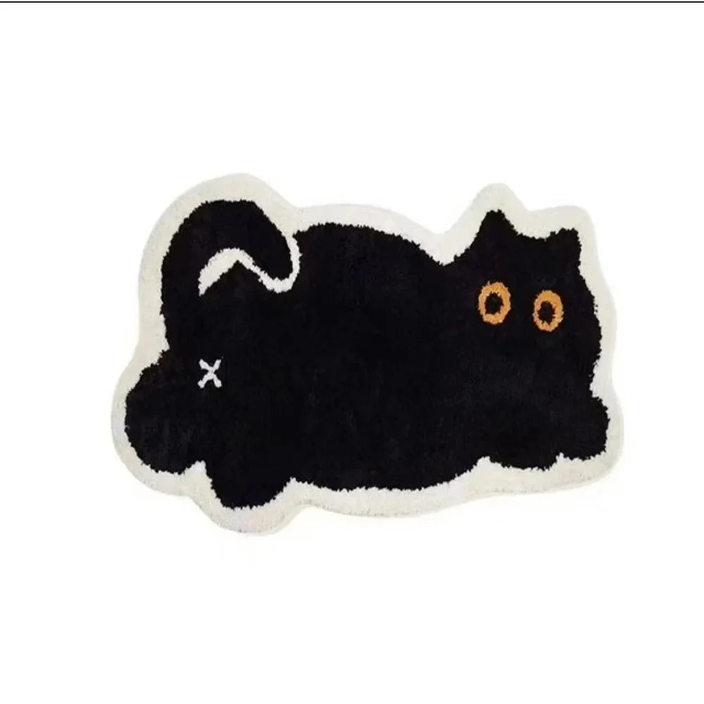 VIKAMA Faux Wool Black Cat Bath Mat Non-Slip Soft Washable Home Decor