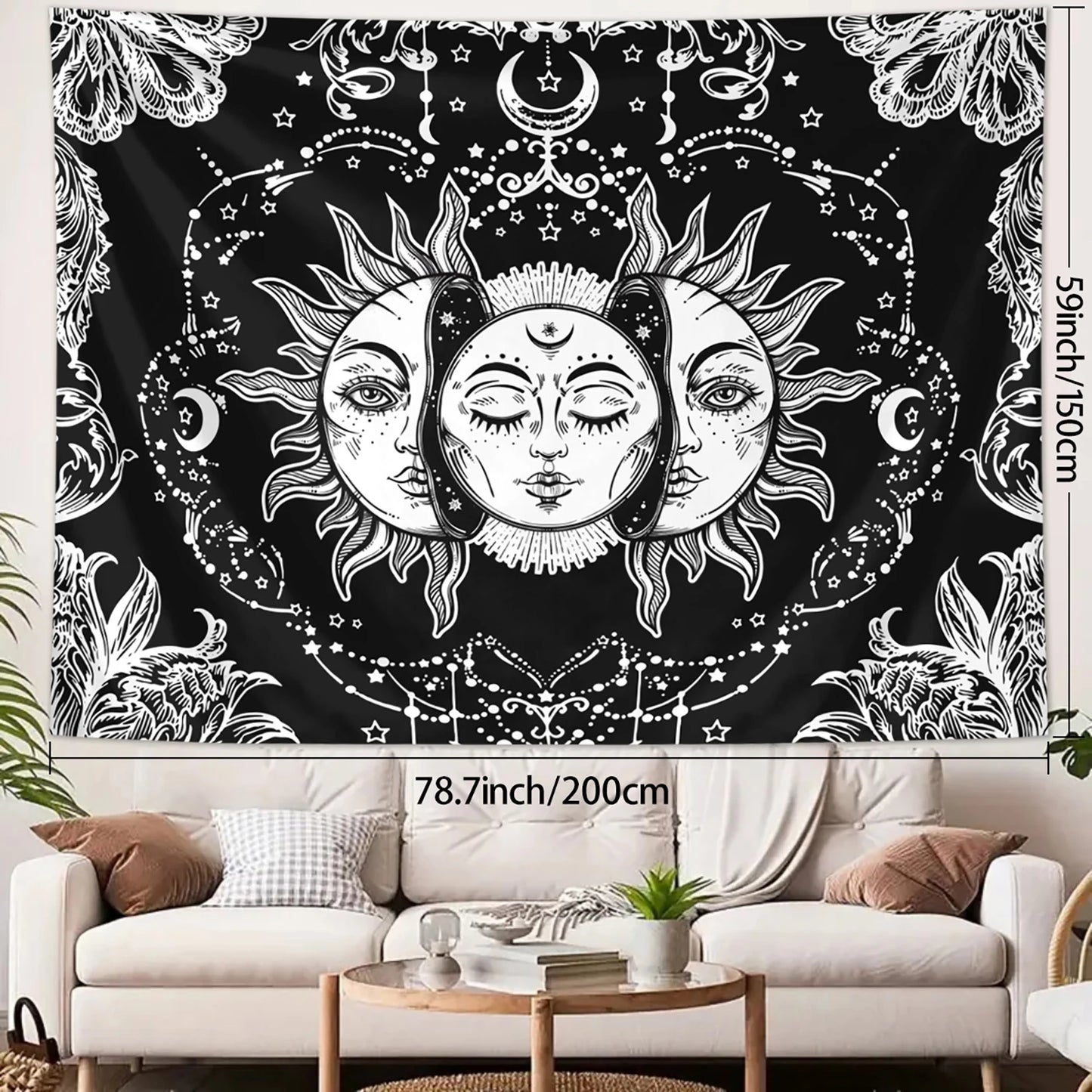 Sun Moon Tapestry Black White Tarot Card Wall Art Decor 1pc