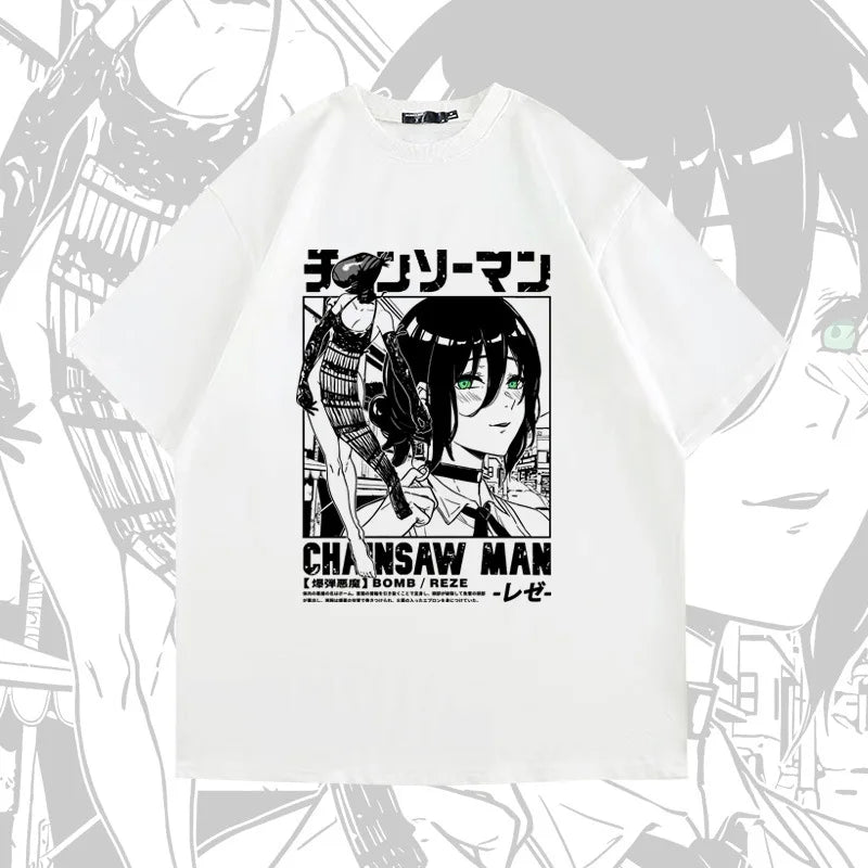 Chainsaw Man Reze T-Shirt – Bomb Devil Graphic Tee in Heather Gray (2025 Edition)