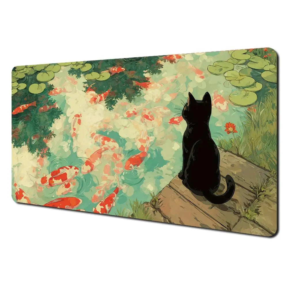 Magic Card Playmat Black Cat Koi MTG TCG Gaming Mat Desk Mat