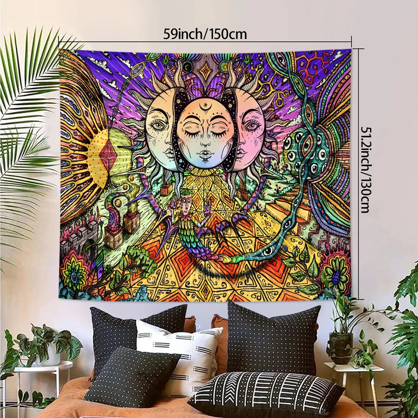 Sun Moon Tapestry Black White Tarot Card Wall Art Decor 1pc
