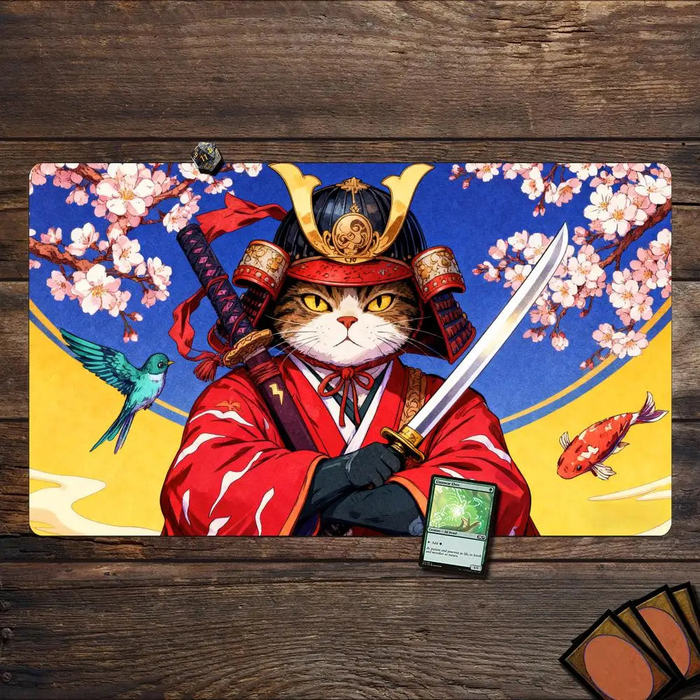 Art Aesthetics Samurai Cat MTG Playmat Non-Slip Durable 35X60CM