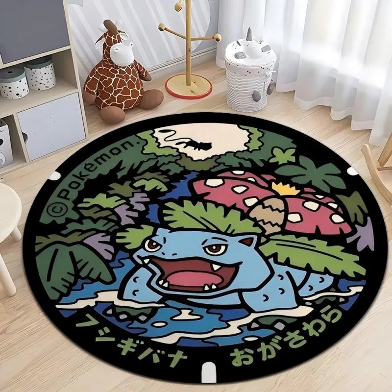Pokemon Round Rug – Non-Slip Flannel Carpet for Bedroom, Living Room, or Entryway (16", 32", or 48")
