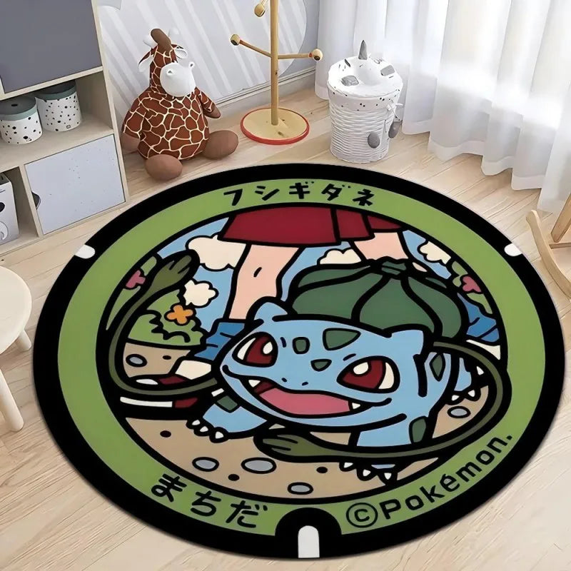Pokemon Round Rug – Non-Slip Flannel Carpet for Bedroom, Living Room, or Entryway (16", 32", or 48")