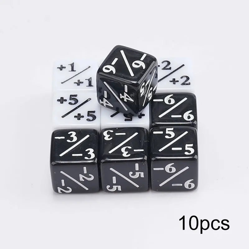 MTG-Compatible +1/+1 • -1/-1 Counter Dice – 10-Pack (16 mm Dual-Color Resin, Gold Inlay)