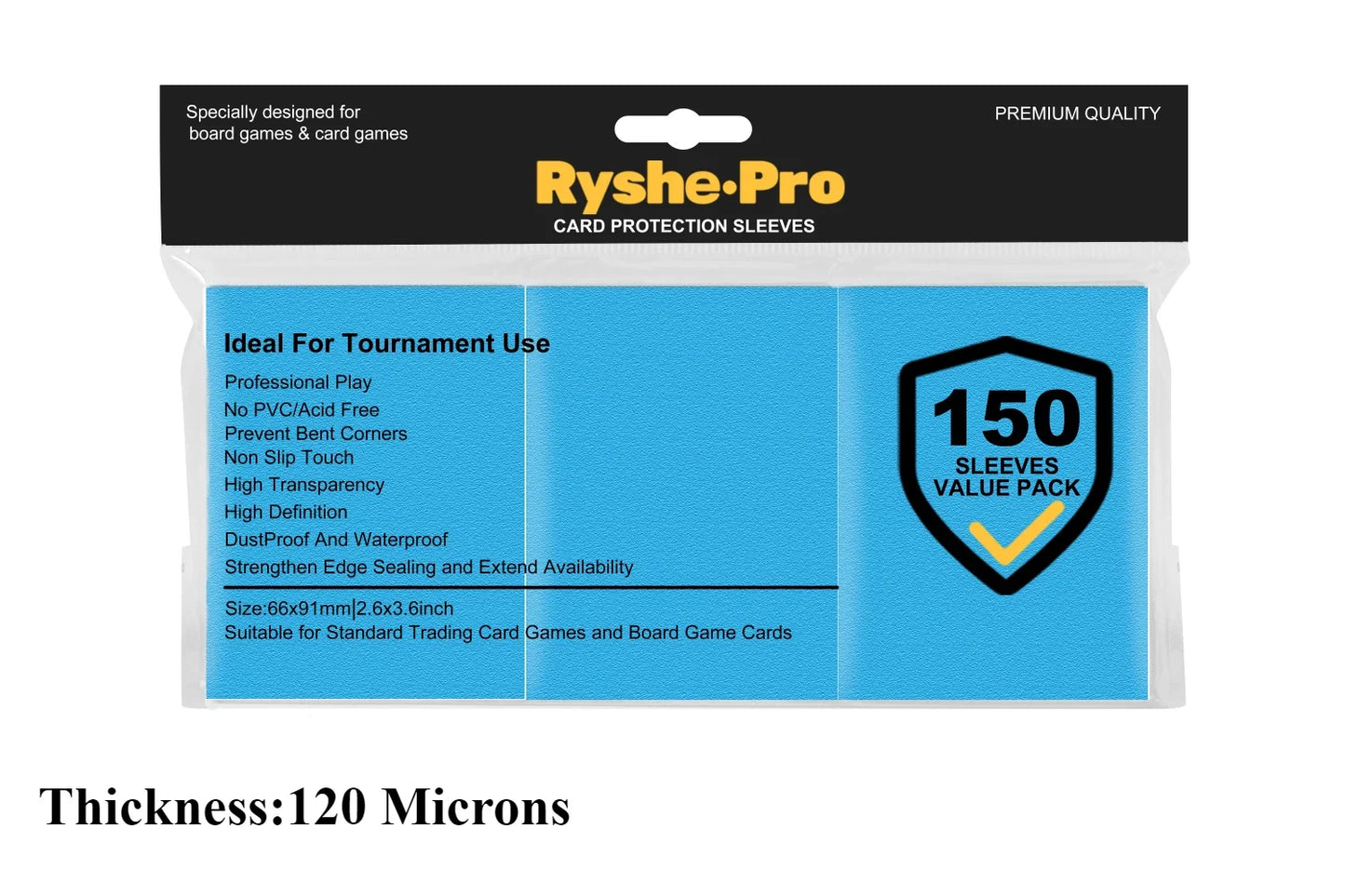 RyshePro Premium Card Sleeves – 66 × 91 mm (Standard / MTG-Pokémon Size) – 150 ct VALUE Pack – Tournament Matte Finish