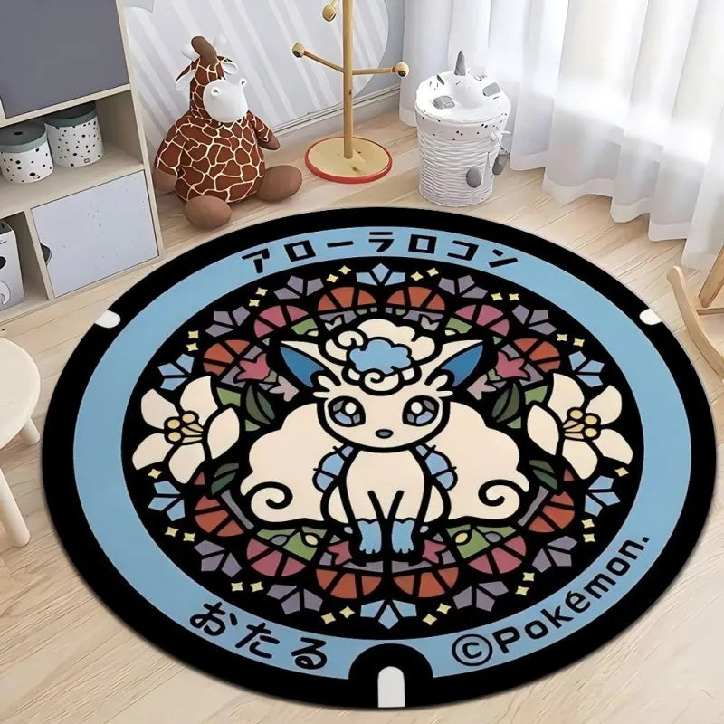 Pokemon Round Rug – Non-Slip Flannel Carpet for Bedroom, Living Room, or Entryway (16", 32", or 48")