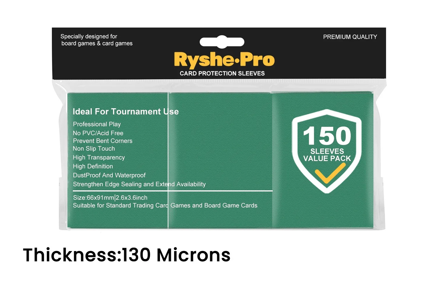 RyshePro Premium Card Sleeves – 66 × 91 mm (Standard / MTG-Pokémon Size) – 150 ct VALUE Pack – Tournament Matte Finish