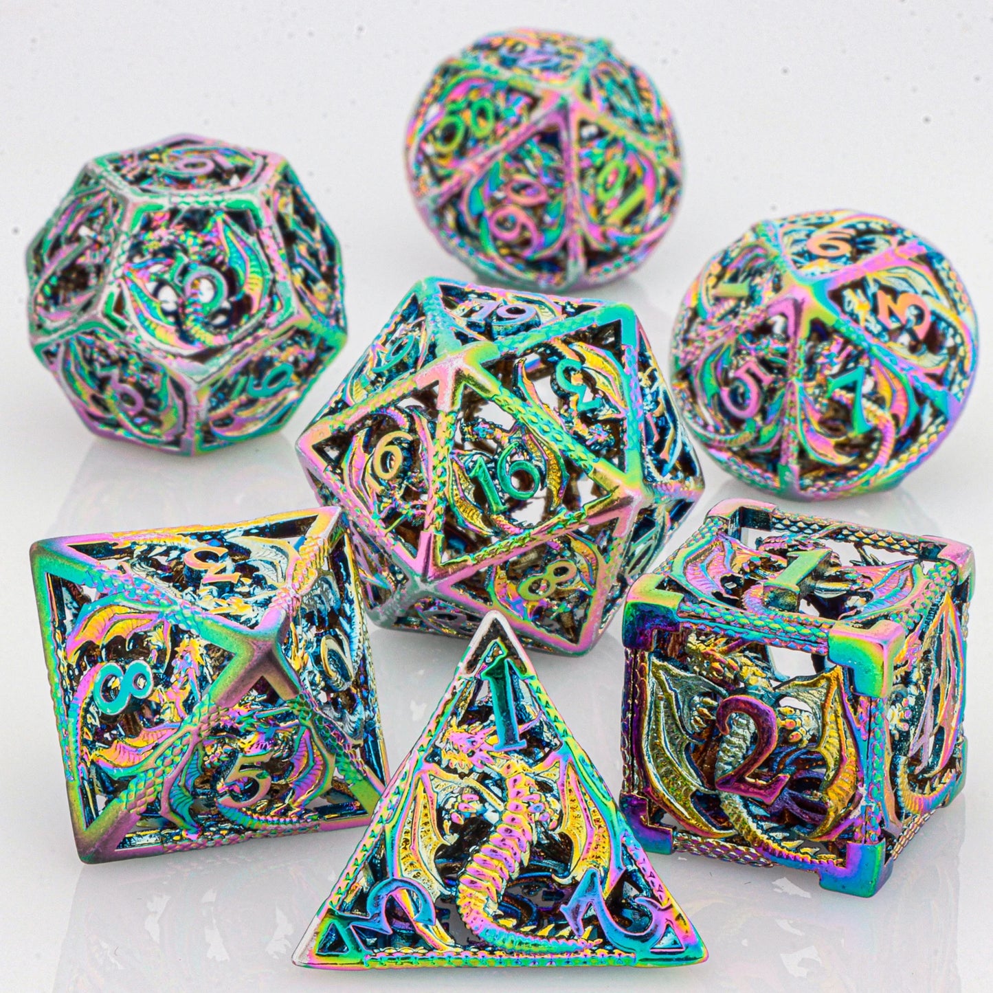 Blood Dragon Metal Dice Set – Polyhedral D&D RPG Dice (7-Piece)