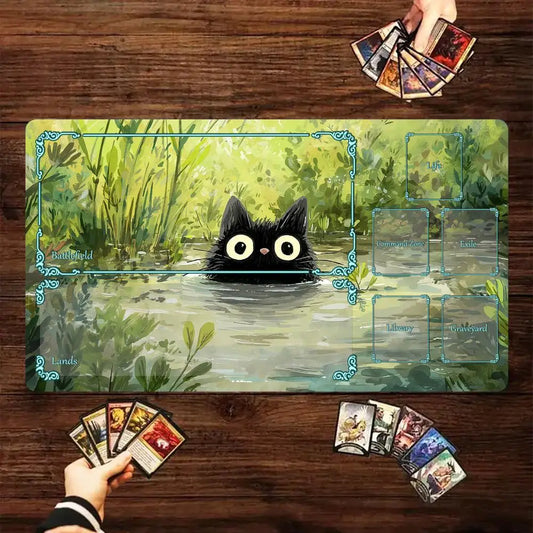 Magic Card Playmat Cute Black Cats Plant Theme MTG Gaming Desk Mat