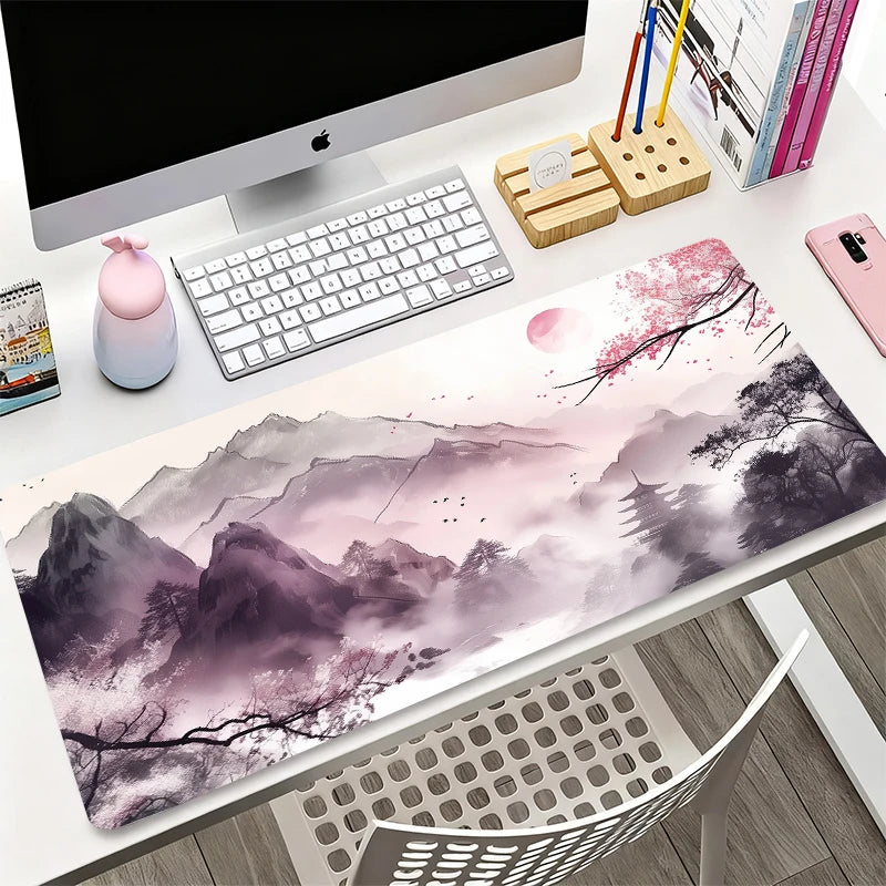 Sakura Snow Mountain Theme Mouse Pad Anti-Slip Gaming Office Use