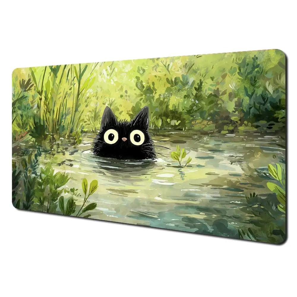 Magic Card Playmat Cute Black Cats Plant Theme MTG Gaming Desk Mat