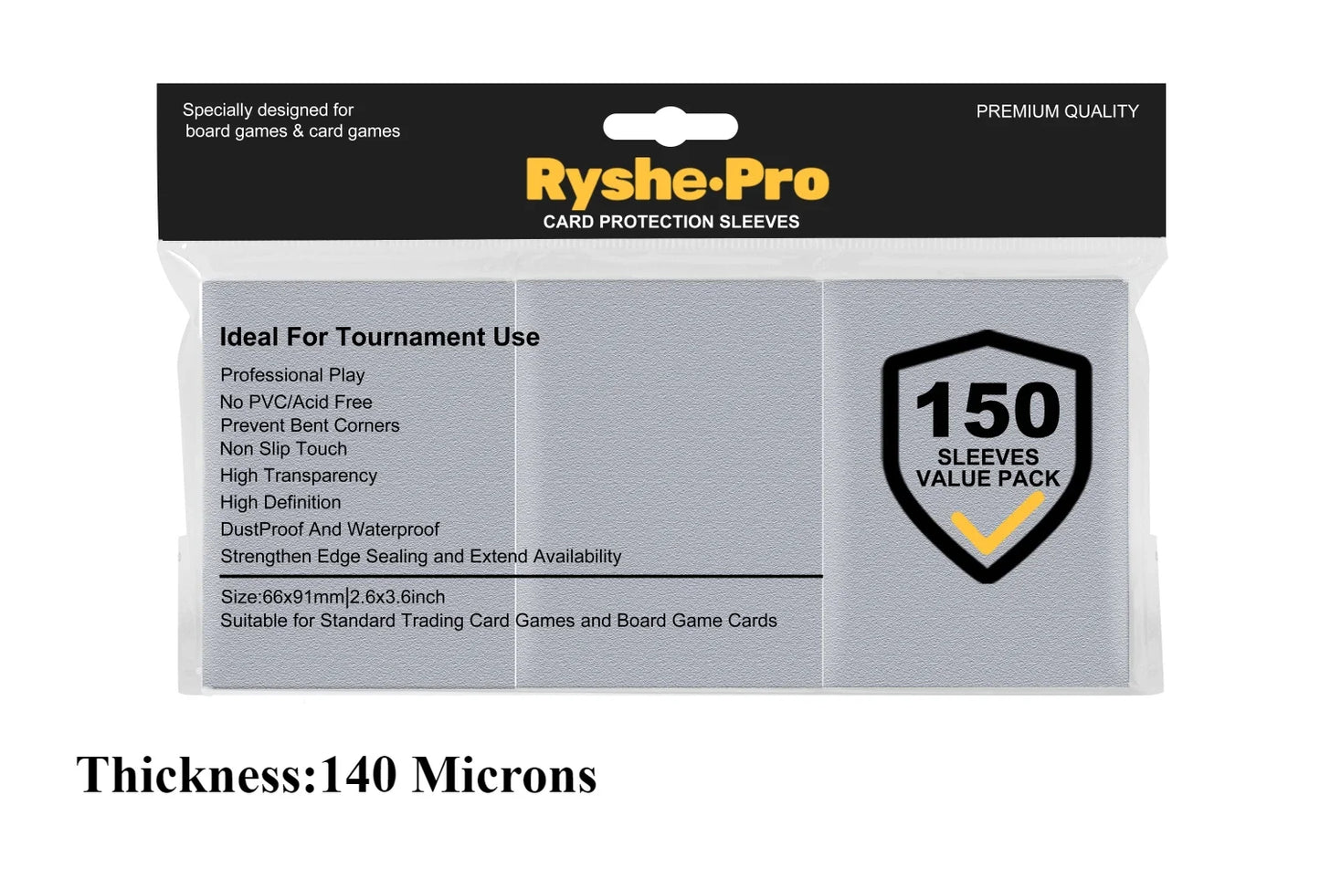RyshePro Premium Card Sleeves – 66 × 91 mm (Standard / MTG-Pokémon Size) – 150 ct VALUE Pack – Tournament Matte Finish