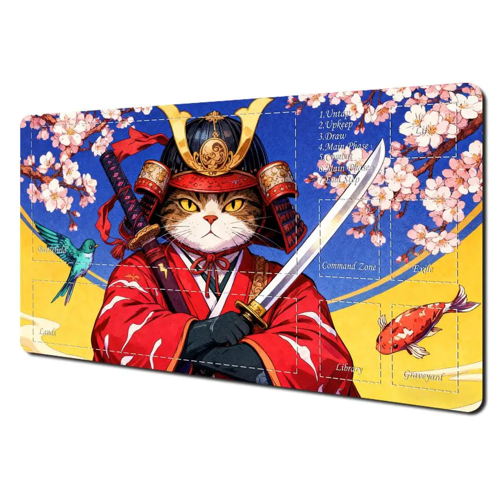 Ukiyo-e Samurai Cat MTG Playmat Non-Slip Durable 35X60CM Gaming Mat
