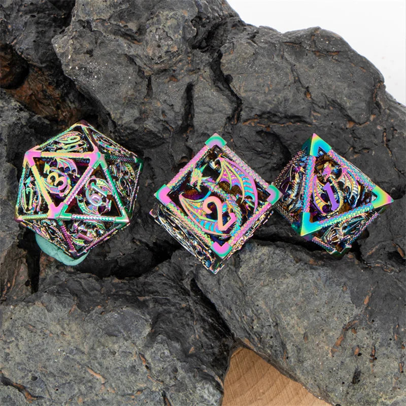 Blood Dragon Metal Dice Set – Polyhedral D&D RPG Dice (7-Piece)