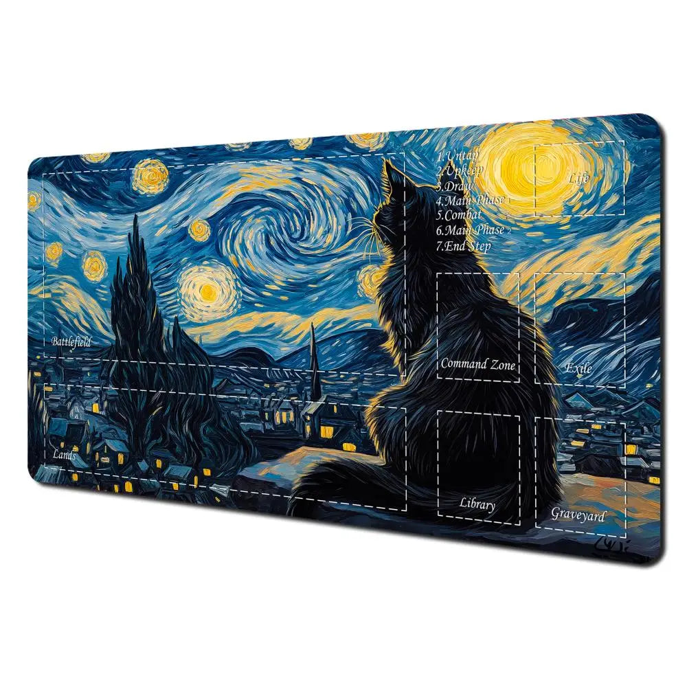 Magic Card Playmat Van Gogh Cat Anime TCG Gaming Mats Desk Mat