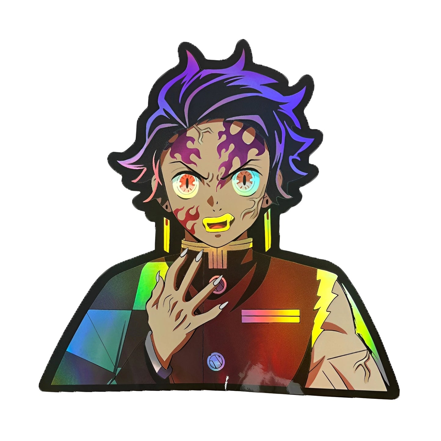 Tanjiro Demon Form Sticker – Demon Slayer Holographic Rage Mode Edition