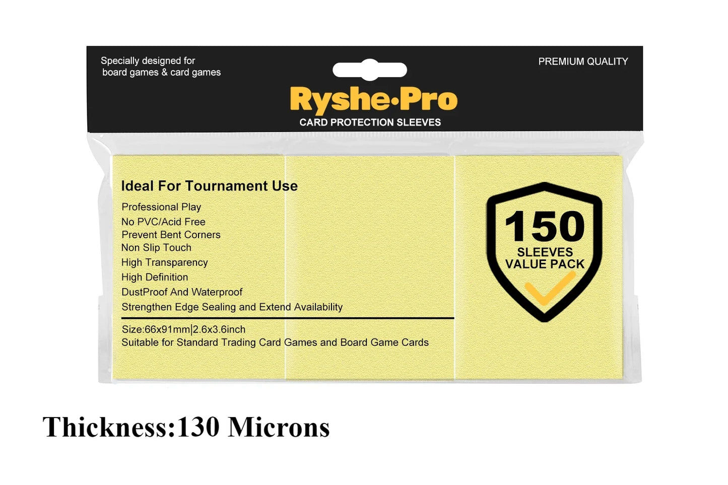 RyshePro Premium Card Sleeves – 66 × 91 mm (Standard / MTG-Pokémon Size) – 150 ct VALUE Pack – Tournament Matte Finish