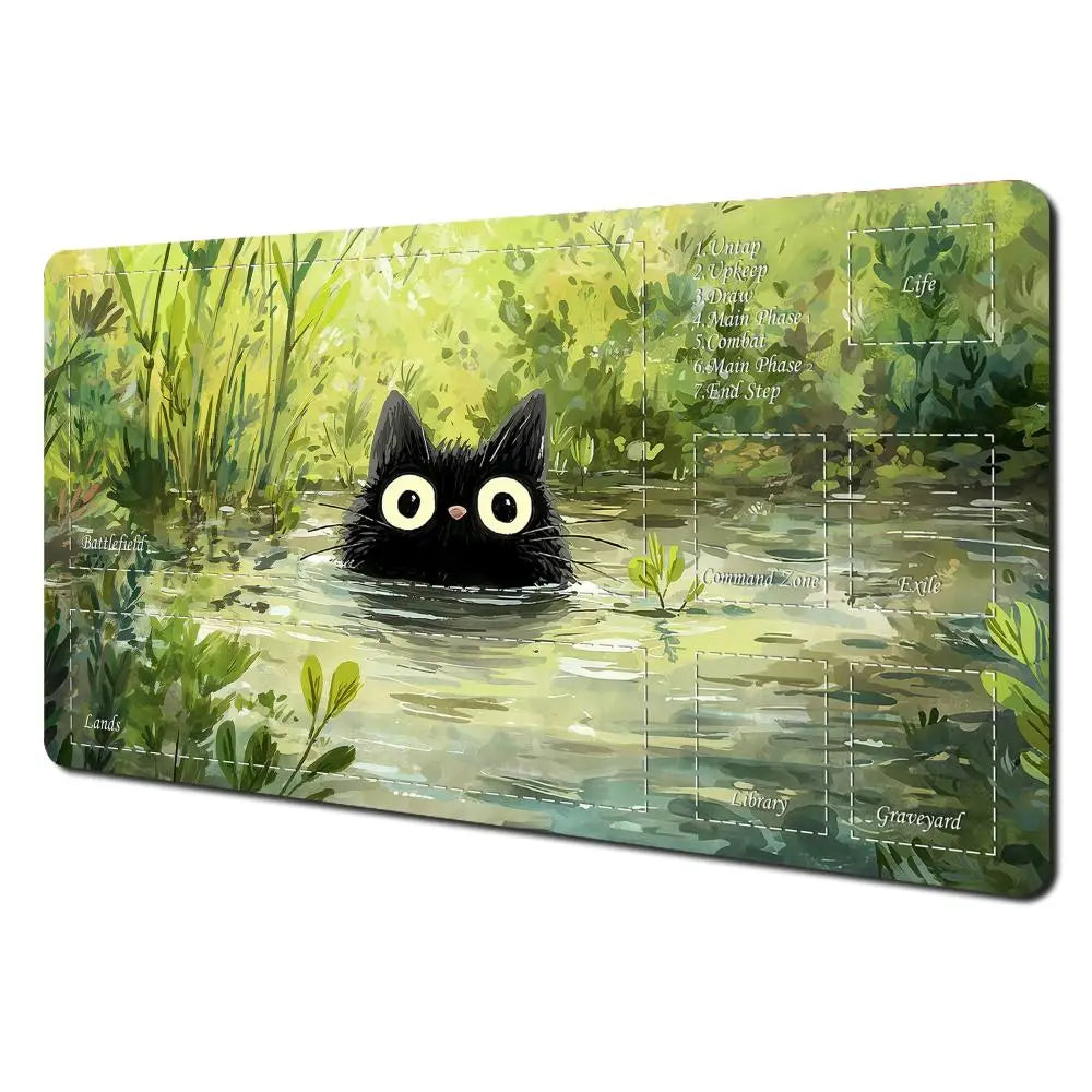 Magic Card Playmat Cute Black Cats Plant Theme MTG Gaming Desk Mat