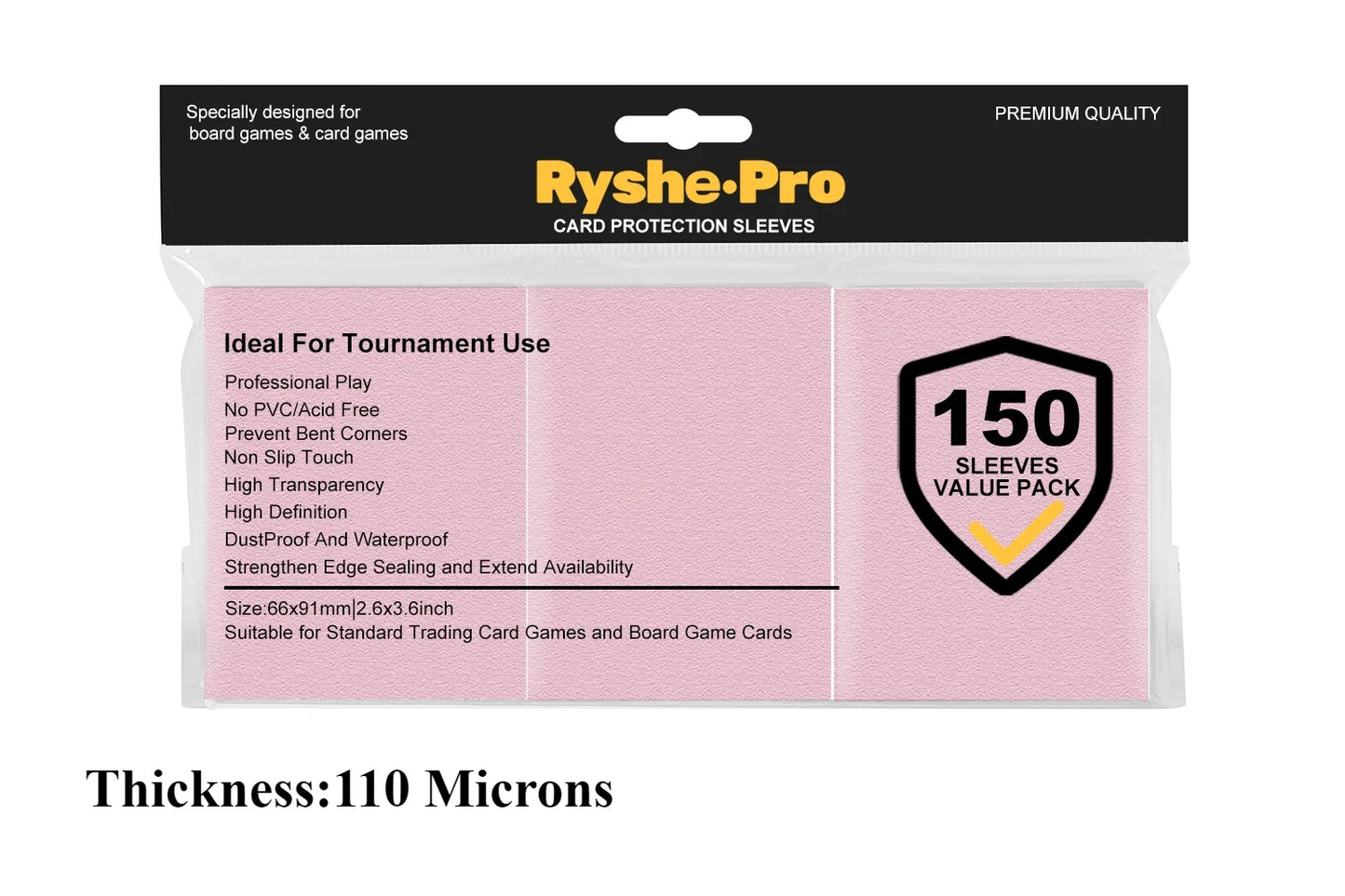 RyshePro Premium Card Sleeves – 66 × 91 mm (Standard / MTG-Pokémon Size) – 150 ct VALUE Pack – Tournament Matte Finish